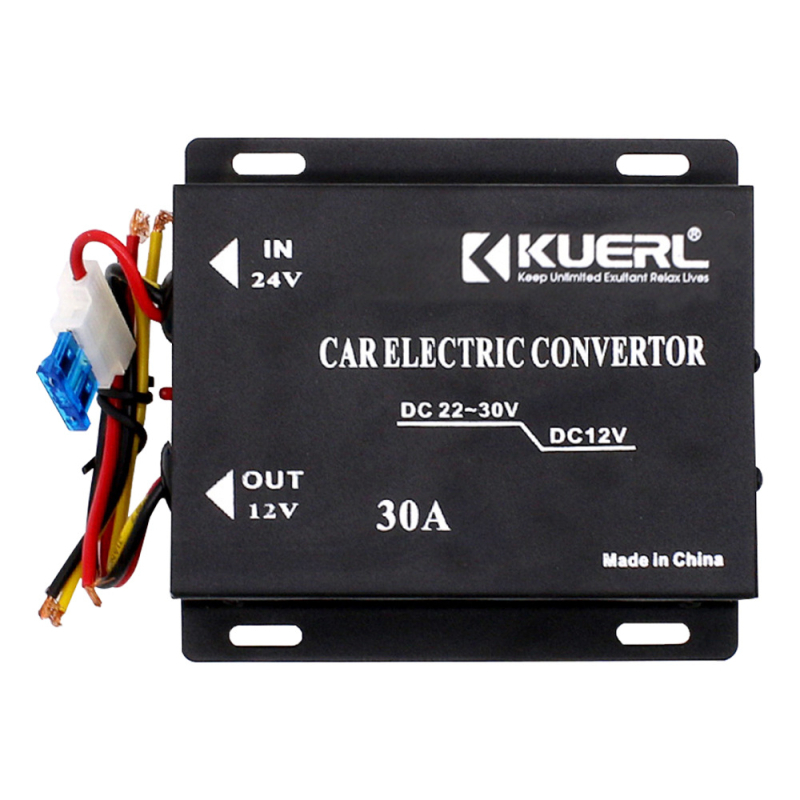 Automobilinis DC-DC keitiklis 24V į 12V, 15A/20A/30A, 120–360W, modeliai K-10A/K-15A/K-20A/K-30A