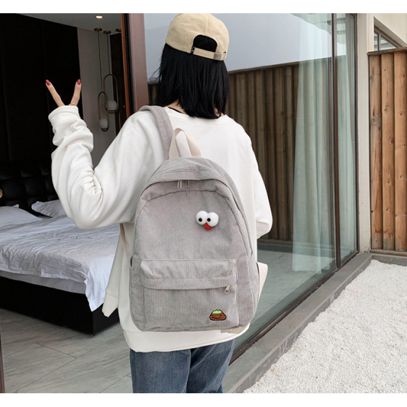 Corduroy ruksak unisex – Kapacitet ispod 20L, poliester podstava, zakrivljene naramenice