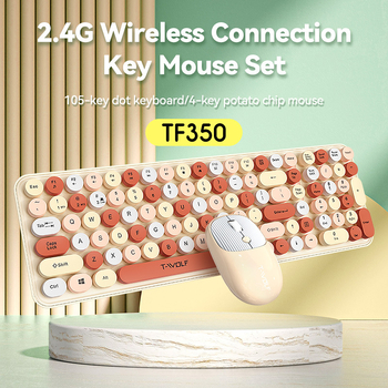 TWOLF TF350 vezeték nélküli billentyűzet és egér készlet, 2.4G, 104 billentyűs billentyűzet és 4-billentyűs egér, 1000 DPI optikai, plug-and-play, ergonómiai kialakítás