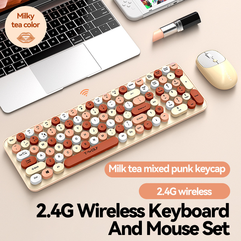 TWOLF TF350 vezeték nélküli billentyűzet és egér készlet, 2.4G, 104 billentyűs billentyűzet és 4-billentyűs egér, 1000 DPI optikai, plug-and-play, ergonómiai kialakítás