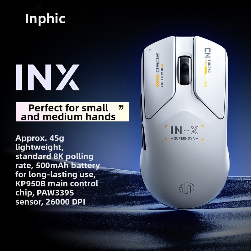 Inphic INX optická herná myš - Dual-mode (káblová/bezdrôtová), PAW3395 senzor, 26000 DPI, 6 tlačidiel, USB