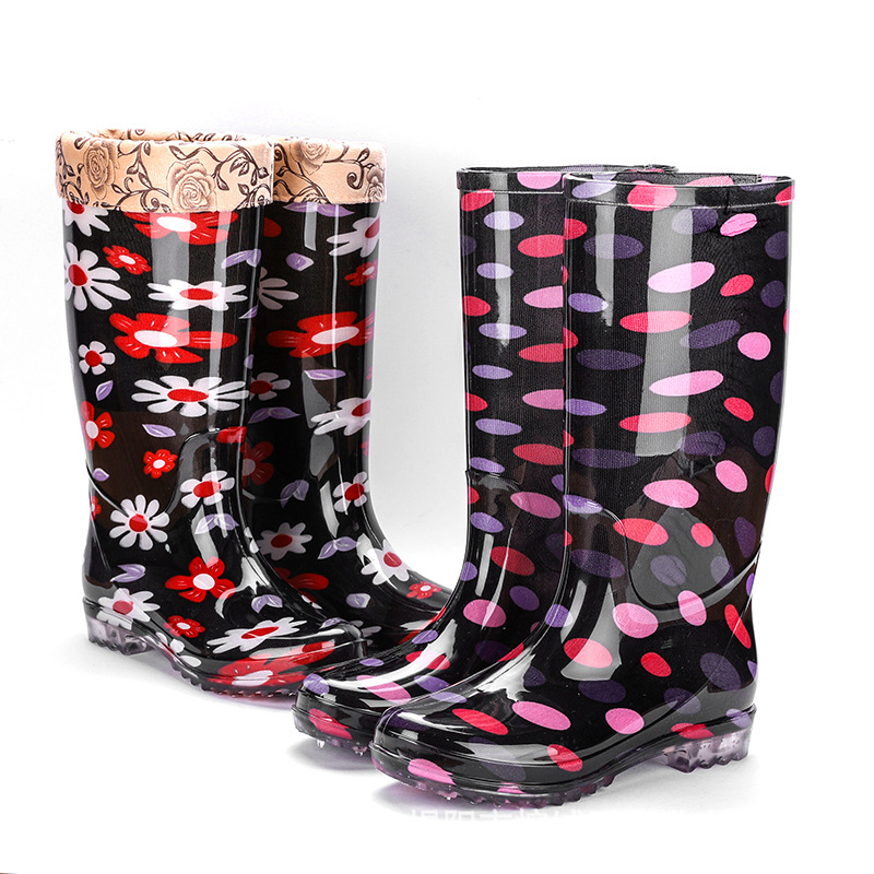 Ženske kišne čizme od PVC, visok cilindar, cvjetni uzorak, niski pet 1-3 cm, za sve sezone