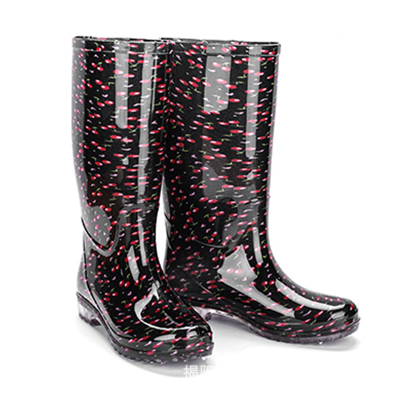 Ženske kišne čizme od PVC, visok cilindar, cvjetni uzorak, niski pet 1-3 cm, za sve sezone