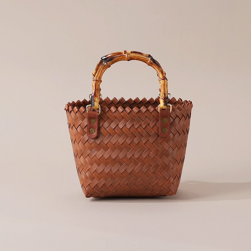 Geantă din paie împletită manual, stil de călătorie relaxat, formă verticală pătrată, buzunar interior cu fermoar, deschidere deschisă