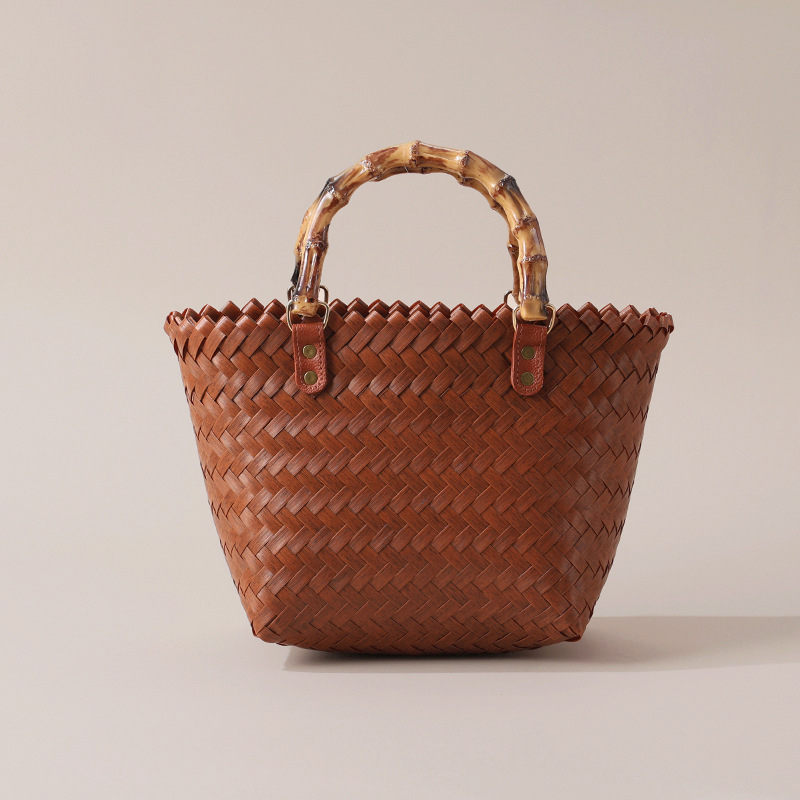 Geantă din paie împletită manual, stil de călătorie relaxat, formă verticală pătrată, buzunar interior cu fermoar, deschidere deschisă