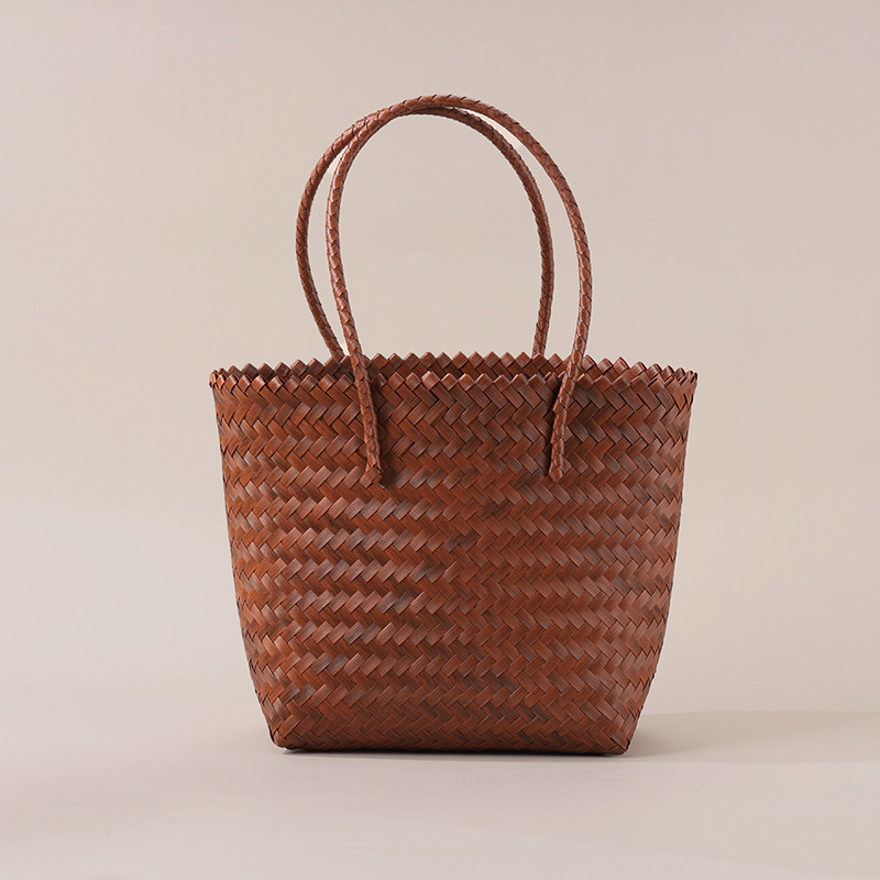 Geantă din paie împletită manual, stil de călătorie relaxat, formă verticală pătrată, buzunar interior cu fermoar, deschidere deschisă