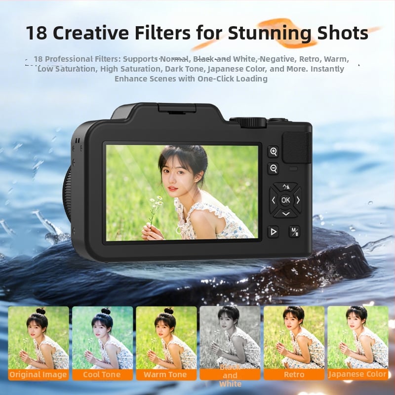 Peegelkaamerata kaamera — 14 MP CCD sensor, 18x optiline zoom, maks. resolutsioon 4096×2304, 3,5-tolline LCD