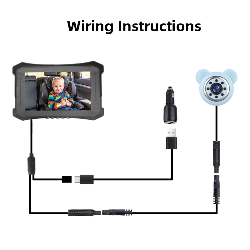Automašīnas bērnu monitors, automašīnas kamera, 1080P video ieraksts, vienkanālu monitors