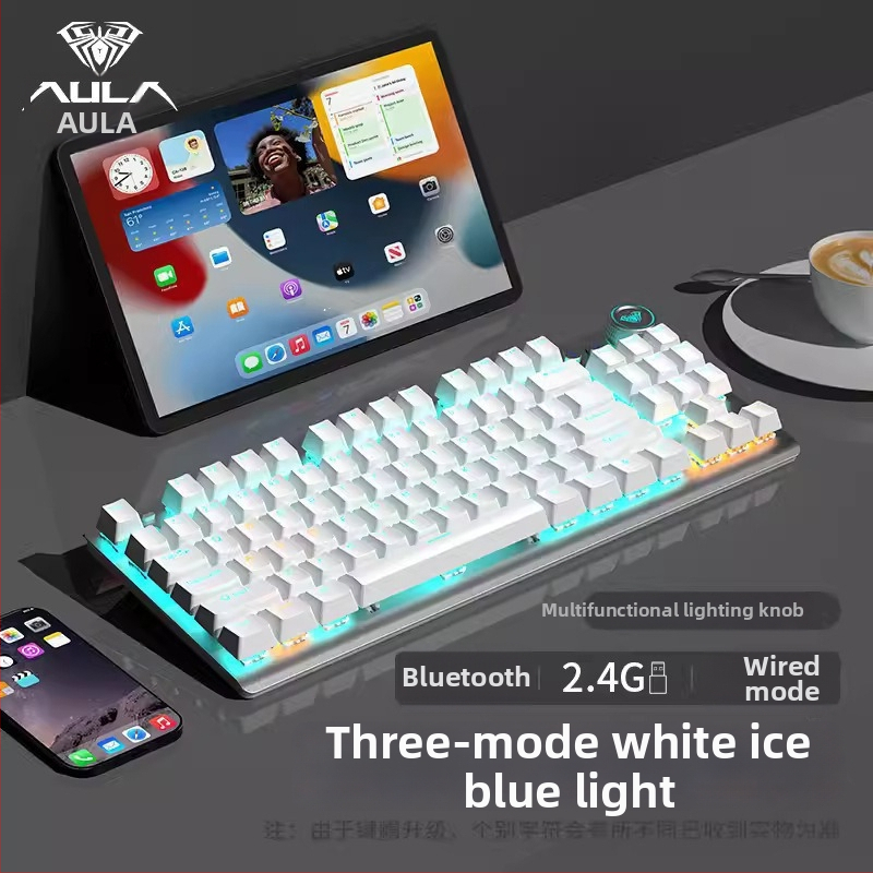Mehanička tipkovnica s 87 tipki, zelena osovinska sklopka, bežični Bluetooth s tri načina.