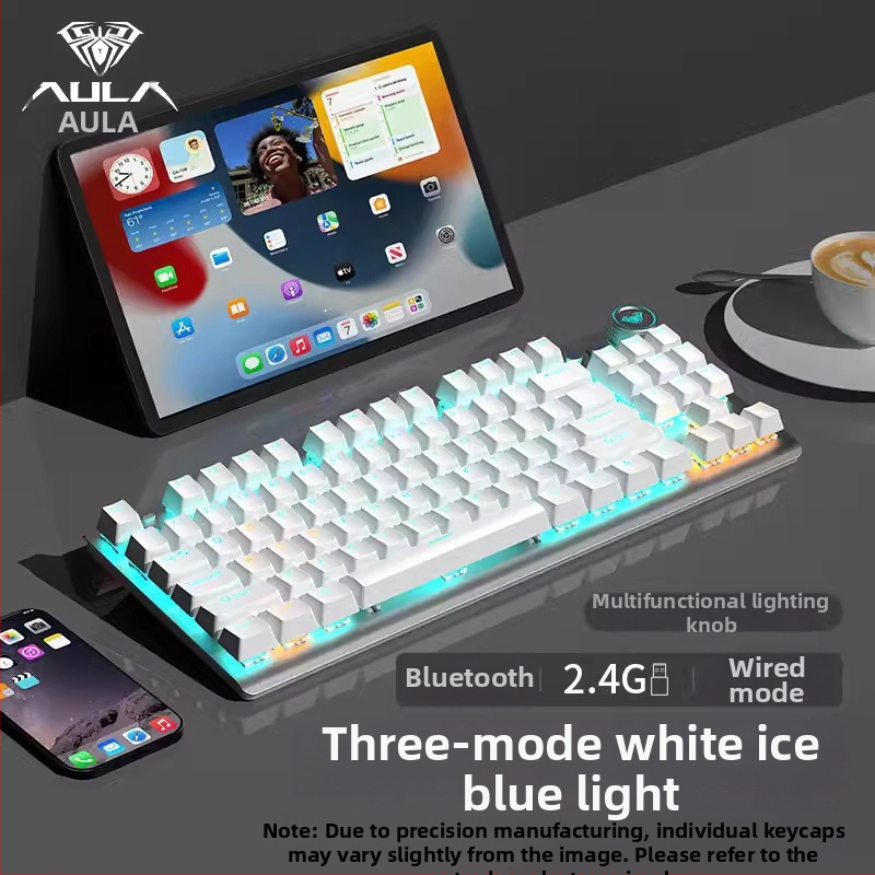 Mehanička tipkovnica s 87 tipki, zelena osovinska sklopka, bežični Bluetooth s tri načina.