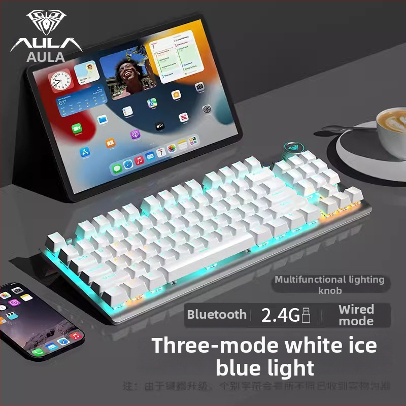 Mehanička tipkovnica s 87 tipki, zelena osovinska sklopka, bežični Bluetooth s tri načina.