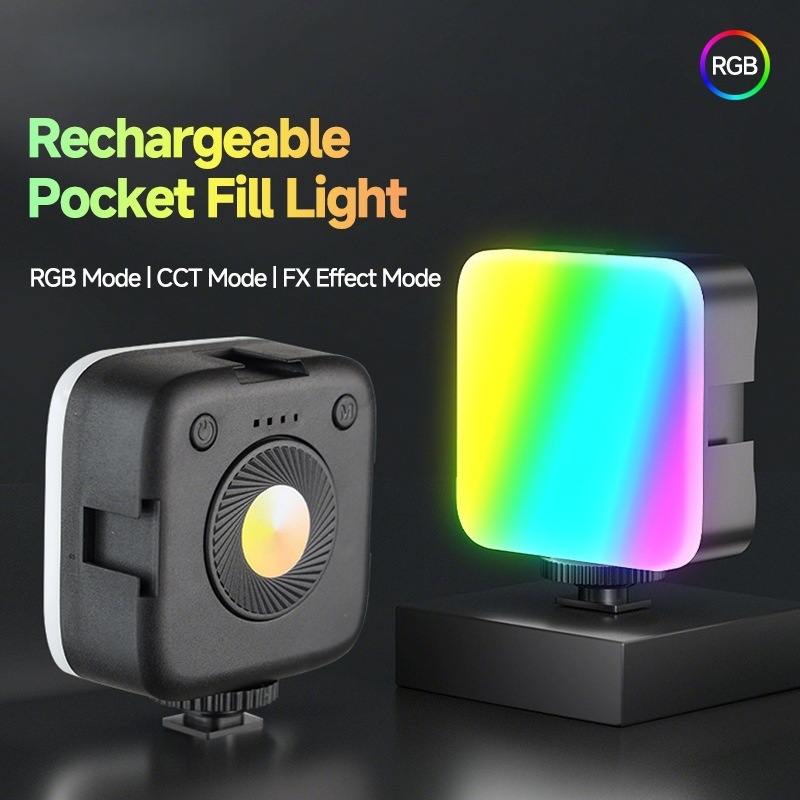Lumină de umplere LED pentru telefon/DSLR — lumină RGB portabilă cu reglajul luminozității, temperatură de culoare 2500–9900K, model K-05, sub 10W, 5V 1A, pentru streaming live și înregistrări video