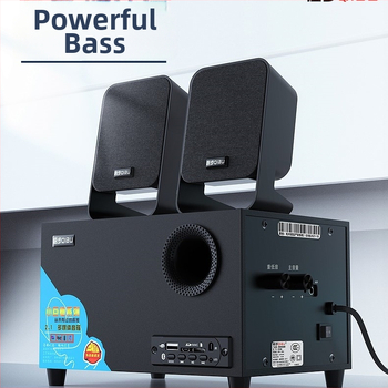 Stolný 2.1 aktívny reproduktorový systém s Bluetooth, USB a AUX v drevenom púzdre