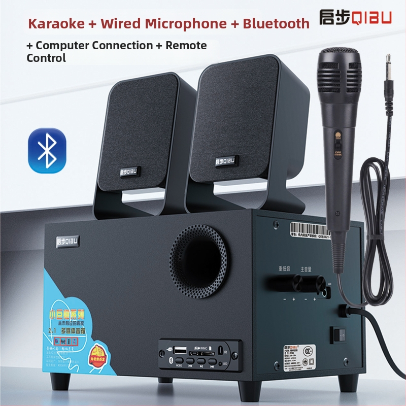 Stolný 2.1 aktívny reproduktorový systém s Bluetooth, USB a AUX v drevenom púzdre