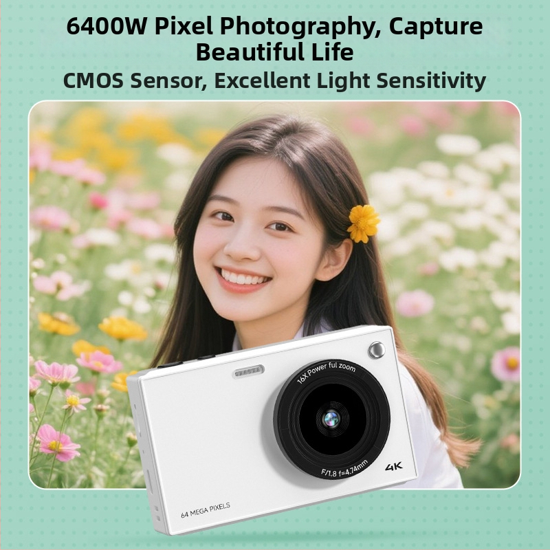 64MP CCD kaamera, 16× optiline zoom, 4K video salvestus, maks. resolutsioon 7360×4912, 2,8-tolline LCD-ekraan