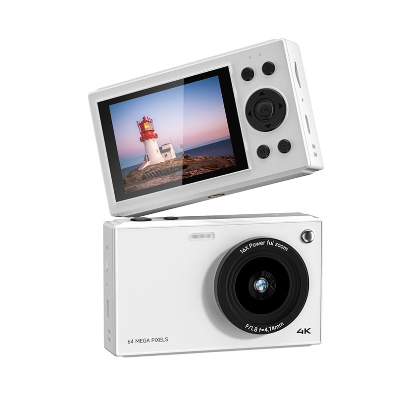 64MP CCD kaamera, 16× optiline zoom, 4K video salvestus, maks. resolutsioon 7360×4912, 2,8-tolline LCD-ekraan