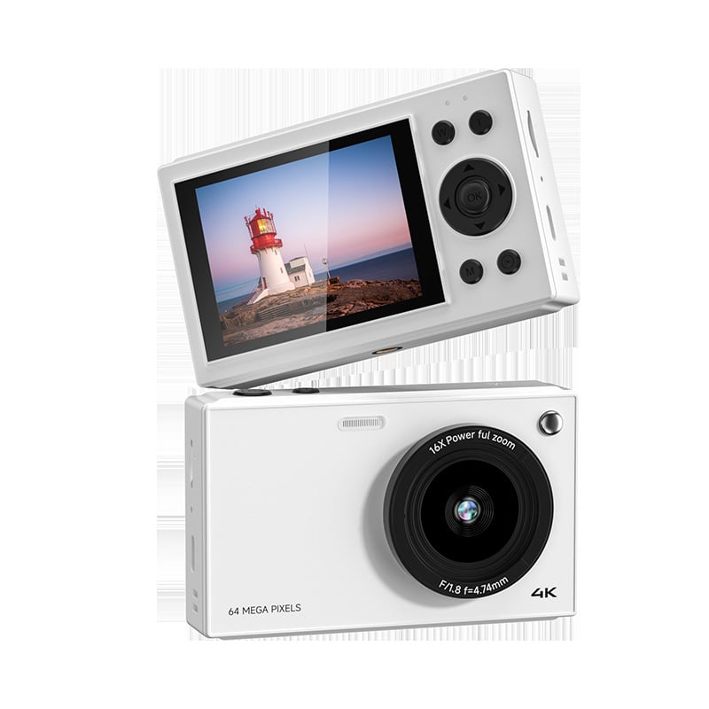 64MP CCD kaamera, 16× optiline zoom, 4K video salvestus, maks. resolutsioon 7360×4912, 2,8-tolline LCD-ekraan