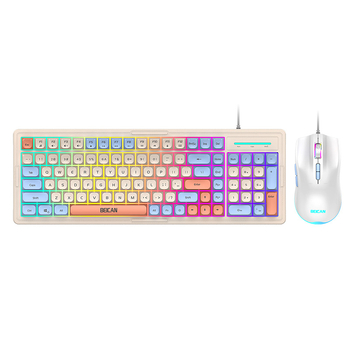 Set de tastatură și mouse cu iluminare RGB, taste silențioase, pentru desktop – peste 98 taste, cablu 1,2 m, ABS