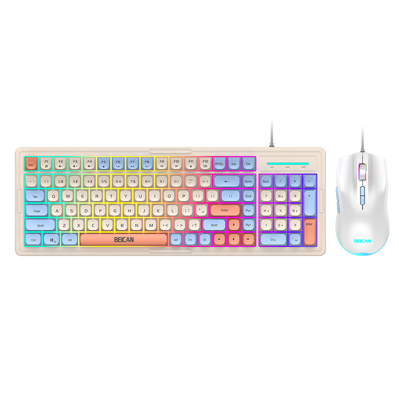 Set de tastatură și mouse cu iluminare RGB, taste silențioase, pentru desktop – peste 98 taste, cablu 1,2 m, ABS