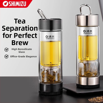 Dvejų sienelių stiklinė arbatos puodelis su vandens atskyrimo funkcija, iš aukštos borosilikatinio stiklo, uždaras ir šiluminė izoliacija