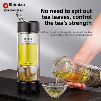 Dvejų sienelių stiklinė arbatos puodelis su vandens atskyrimo funkcija, iš aukštos borosilikatinio stiklo, uždaras ir šiluminė izoliacija