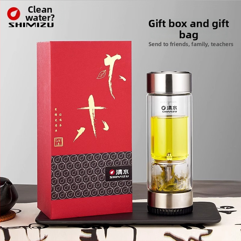 Dvejų sienelių stiklinė arbatos puodelis su vandens atskyrimo funkcija, iš aukštos borosilikatinio stiklo, uždaras ir šiluminė izoliacija