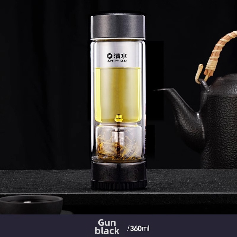 Dvejų sienelių stiklinė arbatos puodelis su vandens atskyrimo funkcija, iš aukštos borosilikatinio stiklo, uždaras ir šiluminė izoliacija