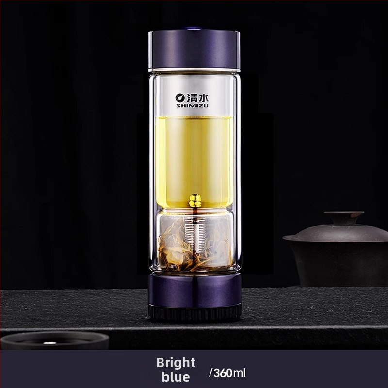 Dvejų sienelių stiklinė arbatos puodelis su vandens atskyrimo funkcija, iš aukštos borosilikatinio stiklo, uždaras ir šiluminė izoliacija