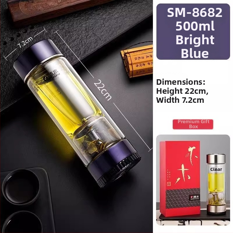 Dvejų sienelių stiklinė arbatos puodelis su vandens atskyrimo funkcija, iš aukštos borosilikatinio stiklo, uždaras ir šiluminė izoliacija