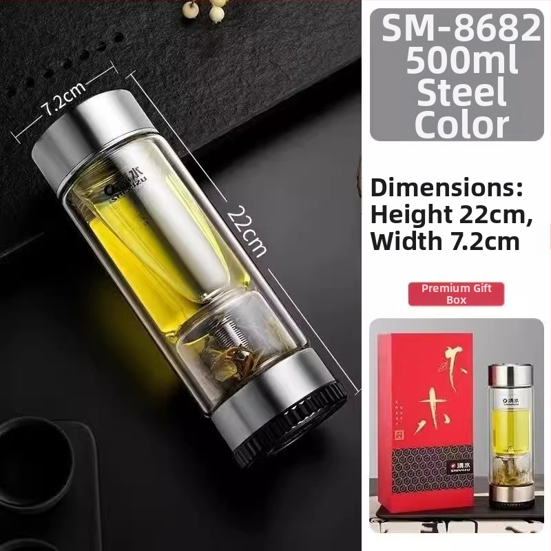 Dvejų sienelių stiklinė arbatos puodelis su vandens atskyrimo funkcija, iš aukštos borosilikatinio stiklo, uždaras ir šiluminė izoliacija