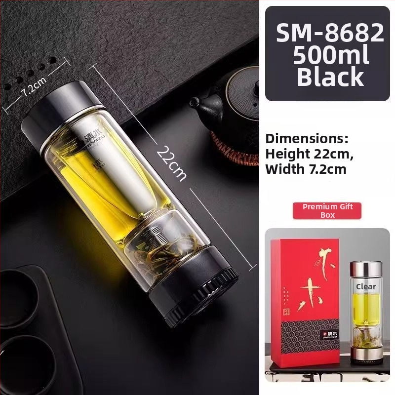 Dvejų sienelių stiklinė arbatos puodelis su vandens atskyrimo funkcija, iš aukštos borosilikatinio stiklo, uždaras ir šiluminė izoliacija