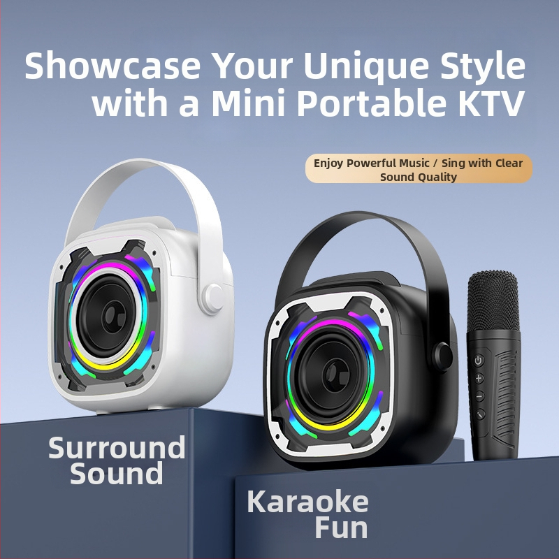 V11 bezdrôtový Bluetooth mini reproduktor s mikrofónom – karaoke zvukový systém, všetko v jednom, prenosný stolný subwoofer
