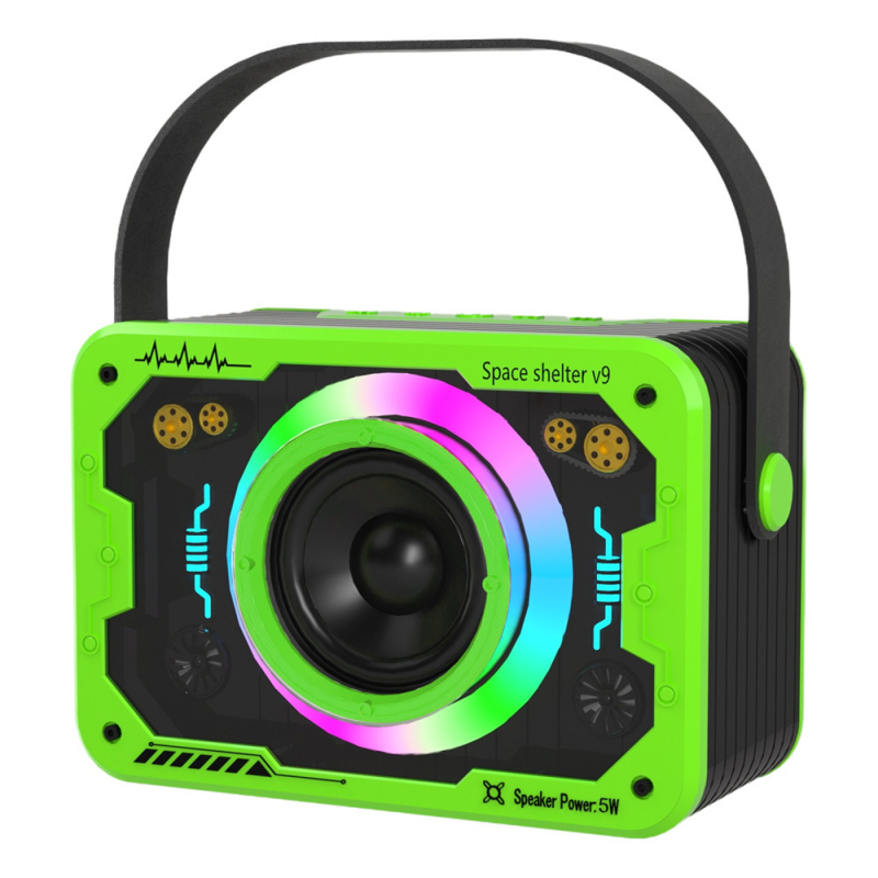 Difuzor Bluetooth V9 – Difuzor desktop portabil cu subwoofer și lumină ambientală, 5W, baterie încorporată 1000–1200mAh, Bluetooth 5.3, 100Hz–20kHz, SNR ≥70dB