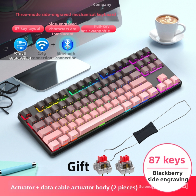 Mechanická klávesnica, 87 kláves, bezdrôtové pripojenie, červené spínače, RGB podsvietenie