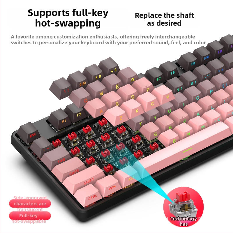 Mechanická klávesnica, 87 kláves, bezdrôtové pripojenie, červené spínače, RGB podsvietenie