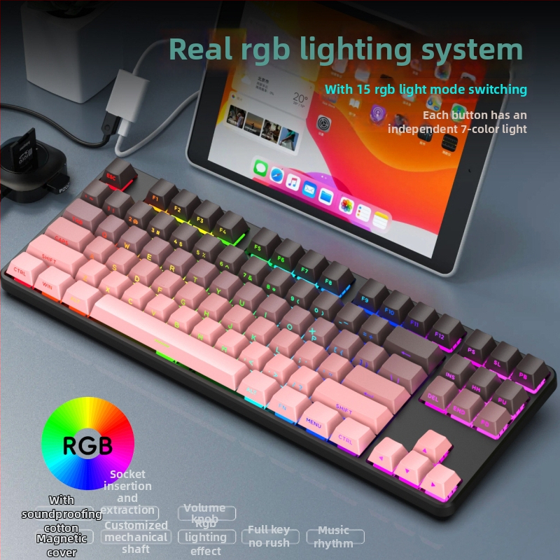 Mechanická klávesnica, 87 kláves, bezdrôtové pripojenie, červené spínače, RGB podsvietenie