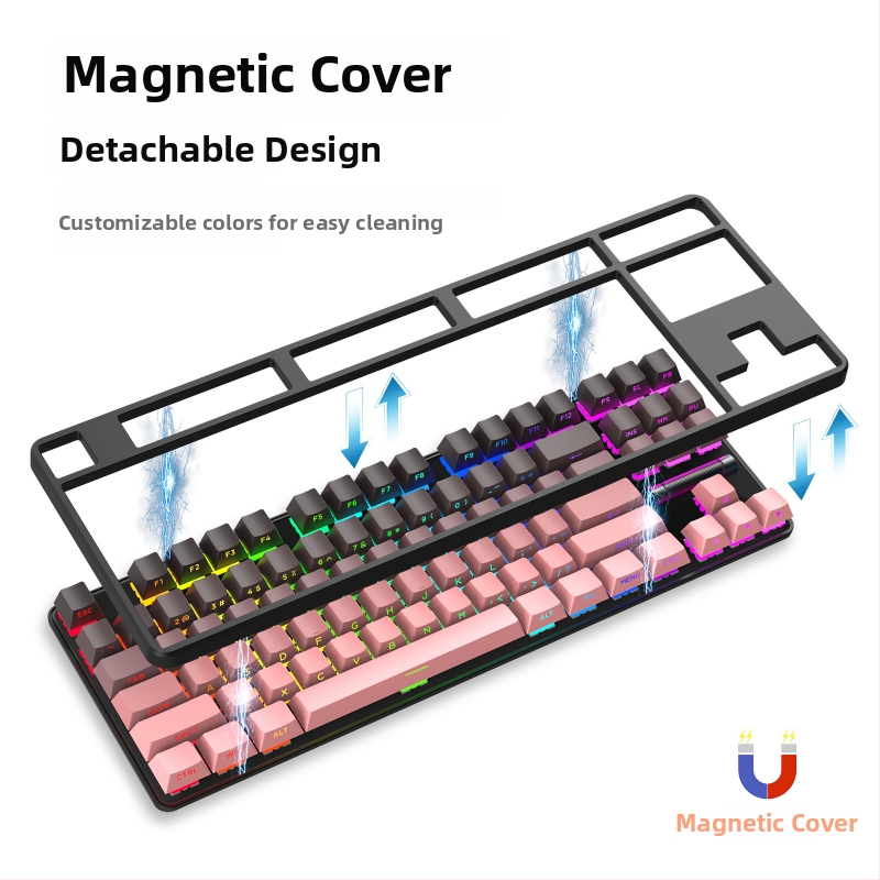 Mechanická klávesnica, 87 kláves, bezdrôtové pripojenie, červené spínače, RGB podsvietenie