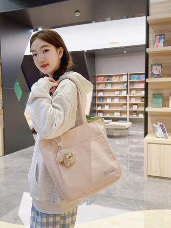 Geantă Tote impermeabilă, în stil japonez, pentru femei, din material spălat, pentru uz zilnic, curea de umăr curbată