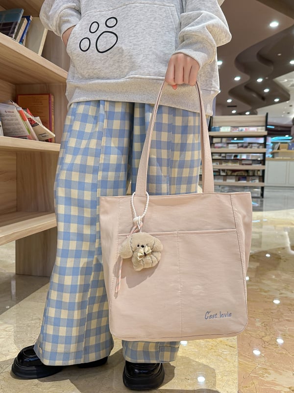 Geantă Tote impermeabilă, în stil japonez, pentru femei, din material spălat, pentru uz zilnic, curea de umăr curbată