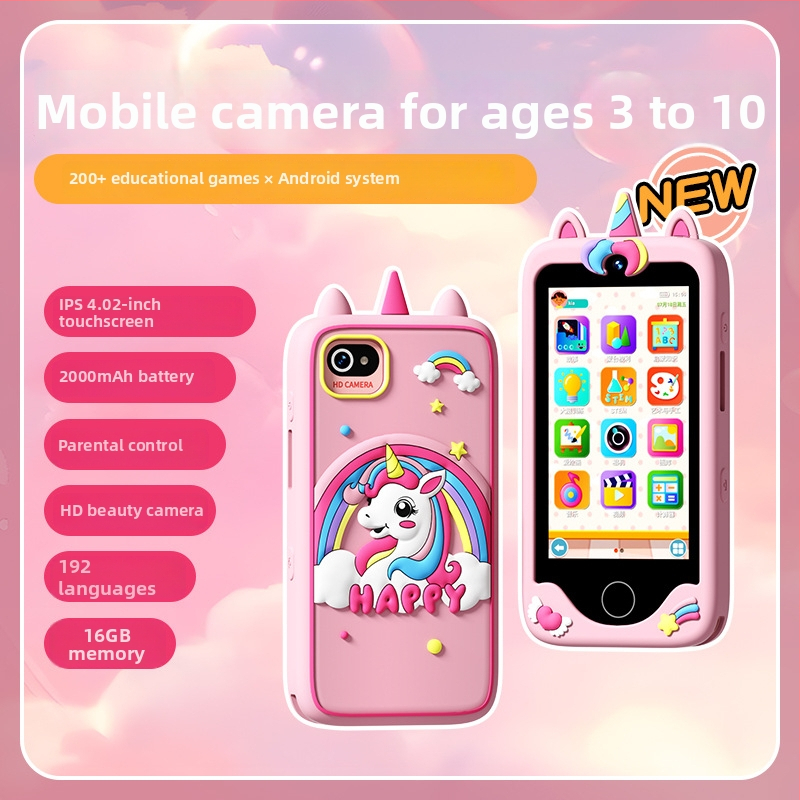 Qingmu Horse Q5 Detská kamera pre deti s 4,02-palcovým LCD, TF karta, 2000mAh batéria, Fotografovanie, Nahrávanie videa, Časovač, Samolepka na fotky, Filter