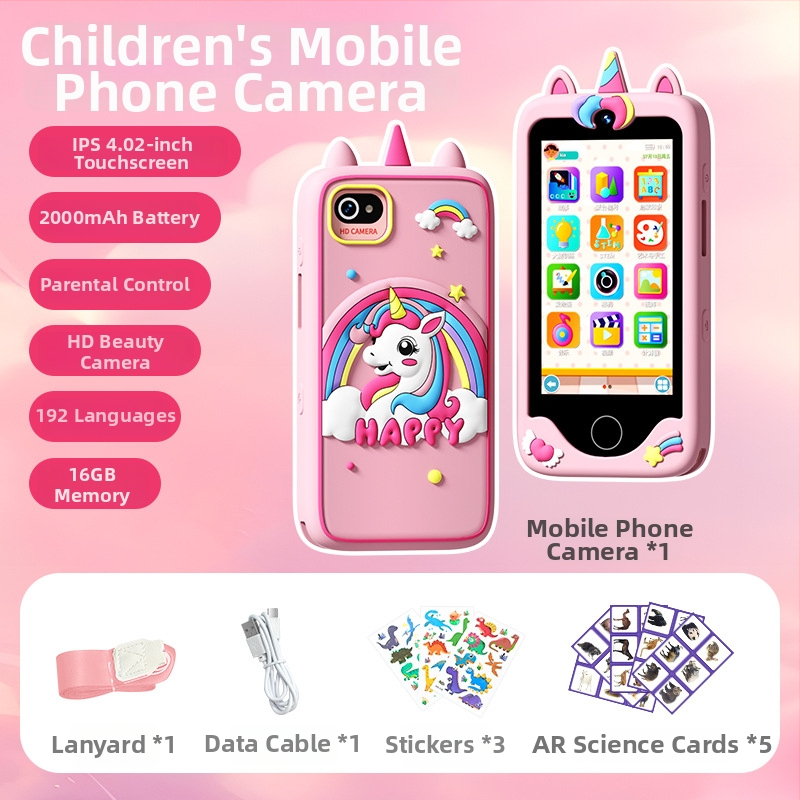 Qingmu Horse Q5 Detská kamera pre deti s 4,02-palcovým LCD, TF karta, 2000mAh batéria, Fotografovanie, Nahrávanie videa, Časovač, Samolepka na fotky, Filter