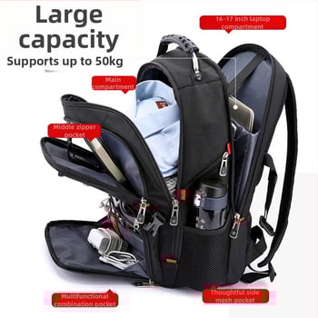 Swigor Swiss Army Knife hátizsák férfiaknak, nagy kapacitású, alkalmas utazáshoz és üzleti utakhoz, Oxford szövet, 36–55 L, helyet biztosít 15 hüvelykes laptop számára, kopásálló, görbült vállpántok