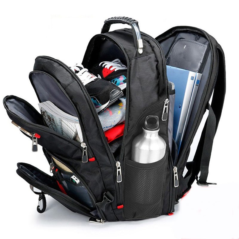 Swigor Swiss Army Knife hátizsák férfiaknak, nagy kapacitású, alkalmas utazáshoz és üzleti utakhoz, Oxford szövet, 36–55 L, helyet biztosít 15 hüvelykes laptop számára, kopásálló, görbült vállpántok