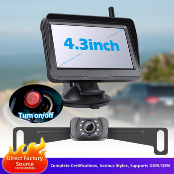 Belaidė automobilio galinio vaizdo kamera rinkinys su numerio ženklų kamera — raiška 1080P/720P/480P, 12V, 110° kampas, AV signalas