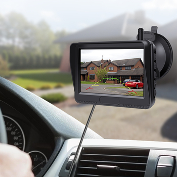 Belaidė automobilio galinio vaizdo kamera rinkinys su numerio ženklų kamera — raiška 1080P/720P/480P, 12V, 110° kampas, AV signalas