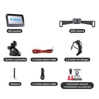 Belaidė automobilio galinio vaizdo kamera rinkinys su numerio ženklų kamera — raiška 1080P/720P/480P, 12V, 110° kampas, AV signalas