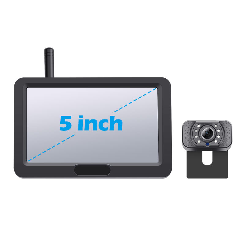 Belaidė automobilio galinio vaizdo kamera rinkinys su numerio ženklų kamera — raiška 1080P/720P/480P, 12V, 110° kampas, AV signalas