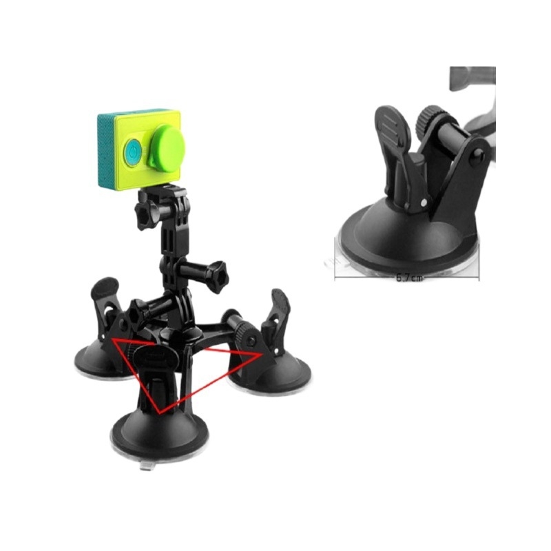 Suport triunghiular cu ventuză pentru camere de acțiune; construcție din plastic; încărcare maximă 2 kg; greutate 0,2 kg