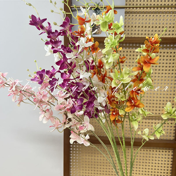 Orhidee cu trei brațe, un singur tulpină – decor de tavan, floare de mătase, pentru nunți, decor de casă și recuzită fotografică
