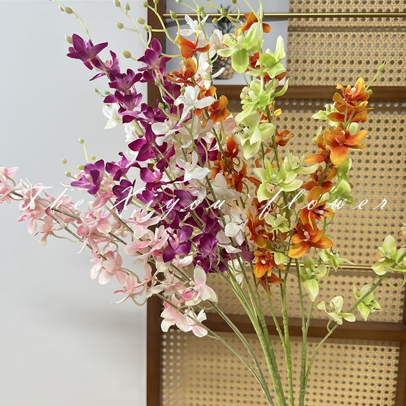 Orhidee cu trei brațe, un singur tulpină – decor de tavan, floare de mătase, pentru nunți, decor de casă și recuzită fotografică